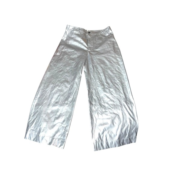 Maeve Anthro The Ettie Highrise Wide Leg Crop Faux leather metallic pants 33T - Picture 5 of 13